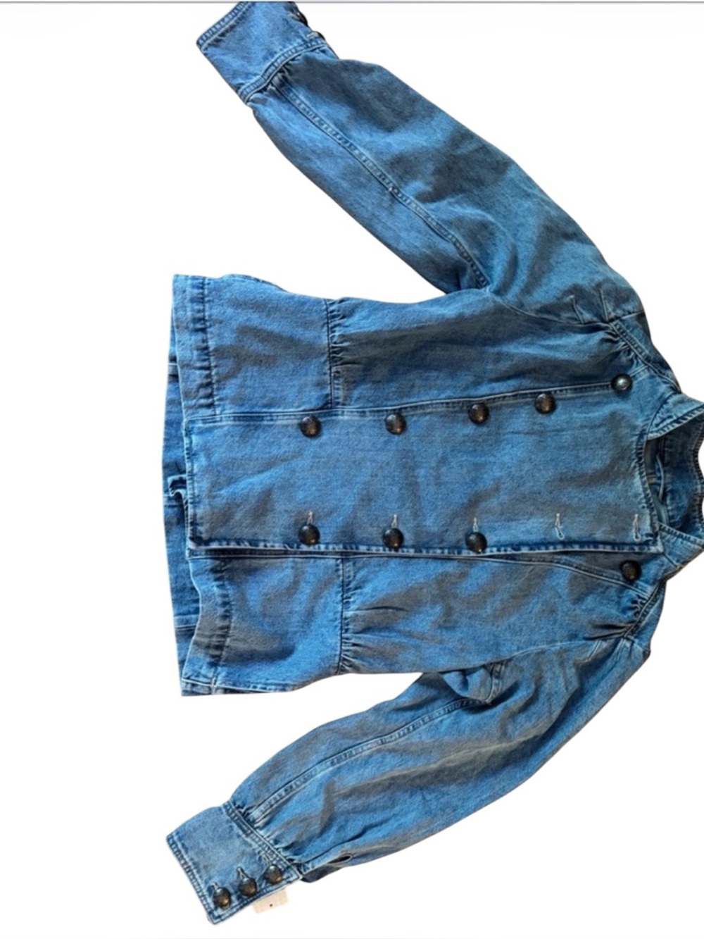 Free People We The Free M Imogene Denim Officer Jacket Military Utility Coastal - Picture 14 of 14